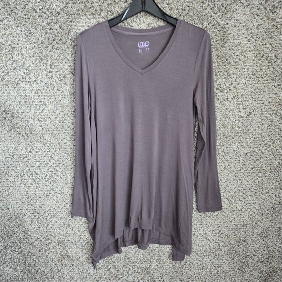 LOGO Lori‎ Goldstein Top Womens Small Gray Layers Tunic V Neck Stretch Ladies - Picture 1 of 7